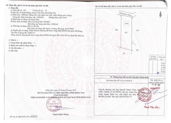 BÁN ĐẤT VƯỜN CÓ 100M² THỔ CƯ – XUÂN ĐÔNG, CẨM MỸ, ĐỒNG NAI