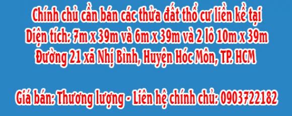 Chính chủ cần bán các thửa đất thổ cư liền kề tại Đường 21 xã Nhị Bình, Huyện Hóc Môn