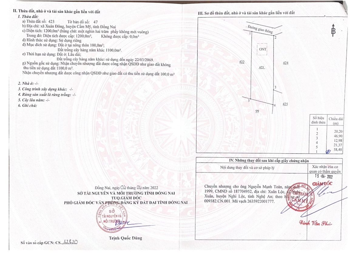 ban dat vuon co 100m² tho cu – xuan dong, cam my, dong nai