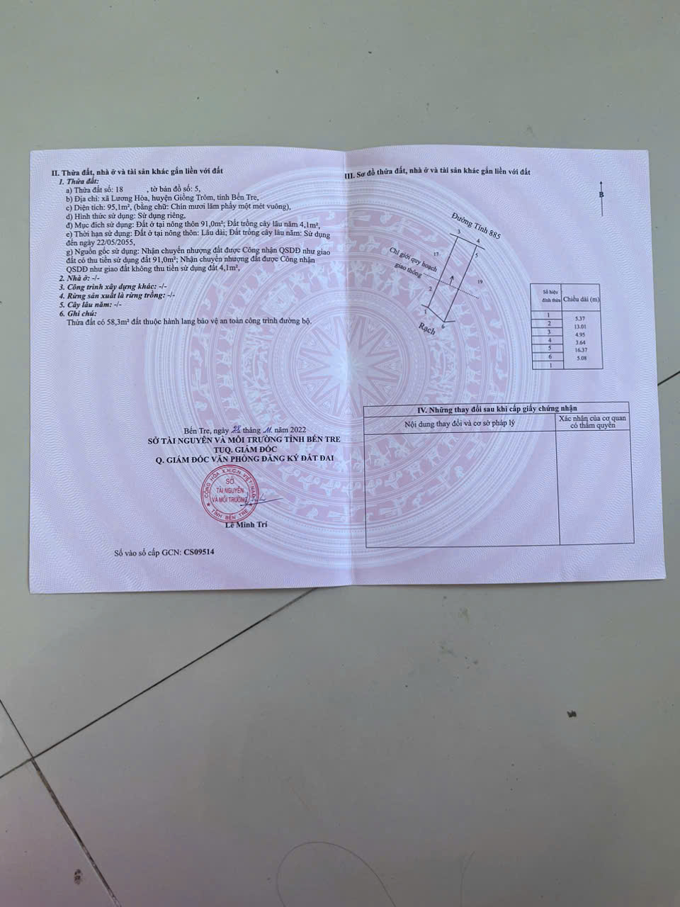 ban nha mat tien tl885 – gan cho my long, giong trom, ben tre