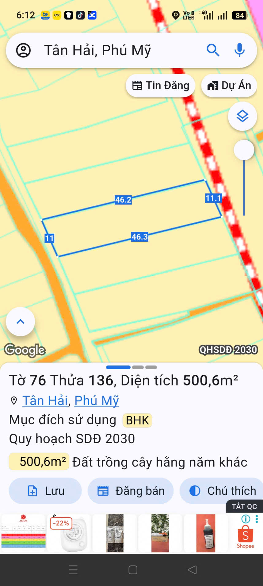 chinh chu can ban dat 502m² – phuong tan hai, tp. phu my