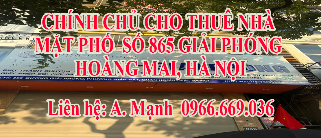 chinh chu cho thue nha mat pho 865 giai phong – hoang mai, ha noi